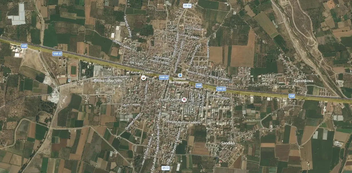 İncirliova Uydu Görüntüsü Haritası, Aydın