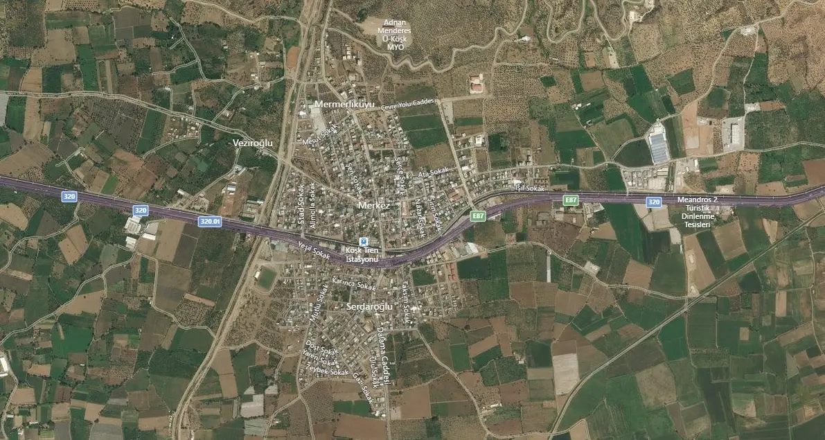 Köşk Uydu Görüntüsü Haritası, Aydın