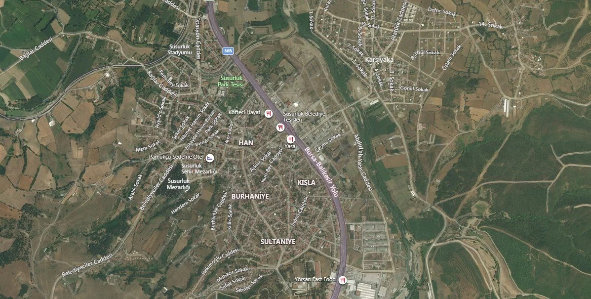 Susurluk Uydu Görüntüsü Haritası, Balıkesir