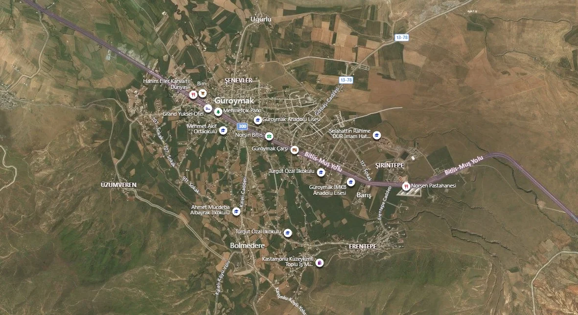 Güroymak Uydu Görüntüsü Haritası, Bitlis