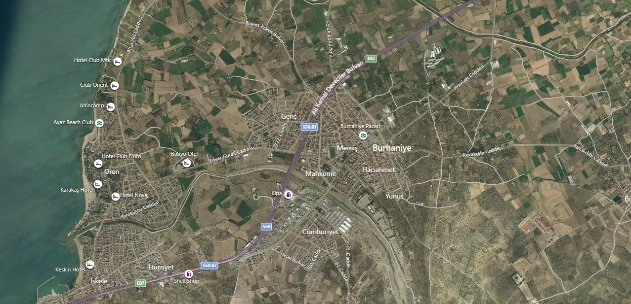 Burhaniye Uydu Görüntüsü Haritası, Balıkesir