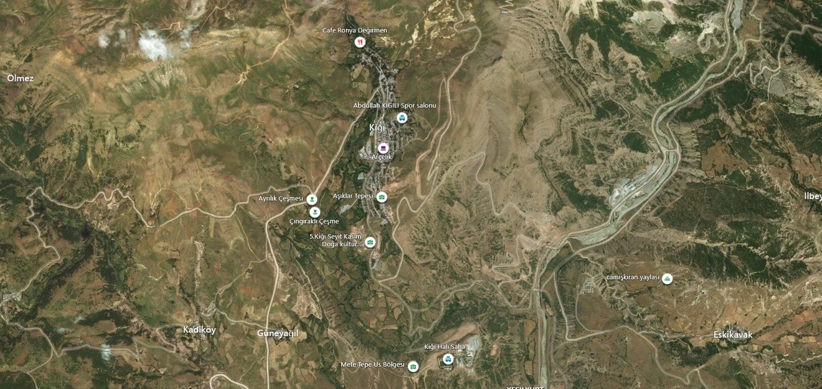 Kığı Uydu Görüntüsü Haritası, Bingöl