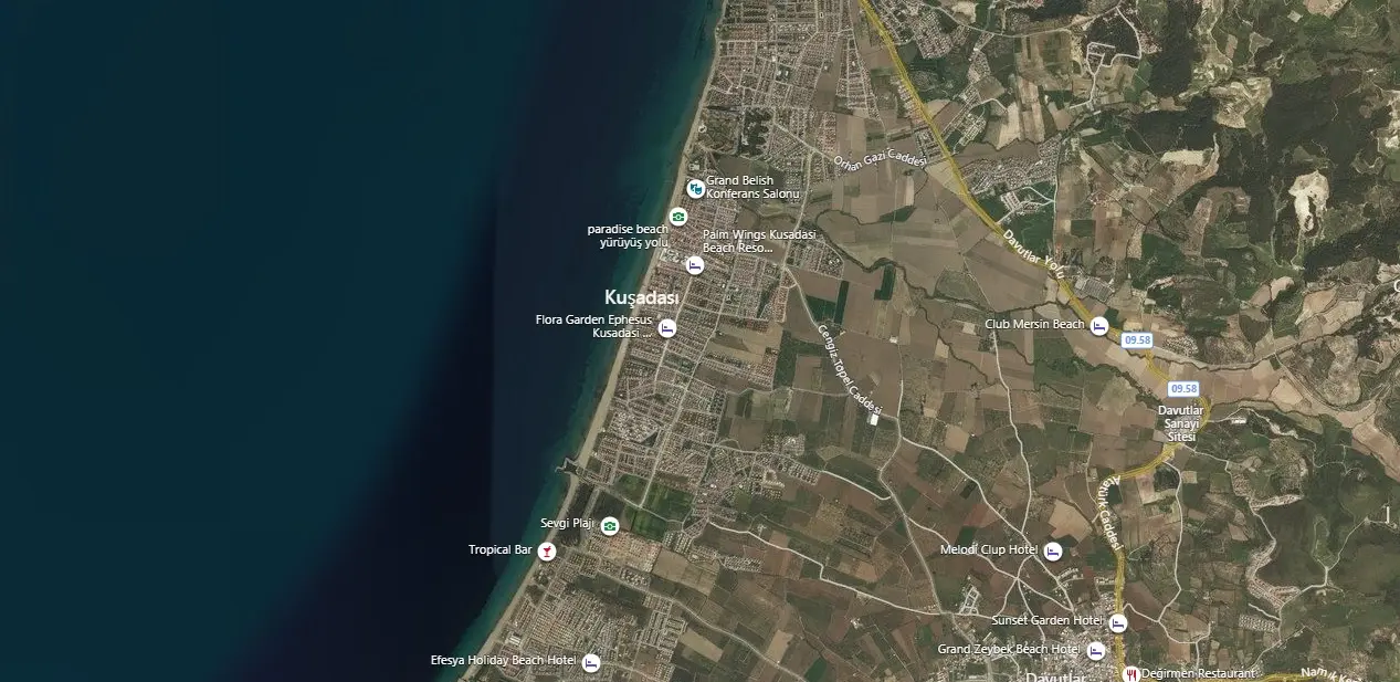 Kuşadası Uydu Görüntüsü Haritası, Aydın