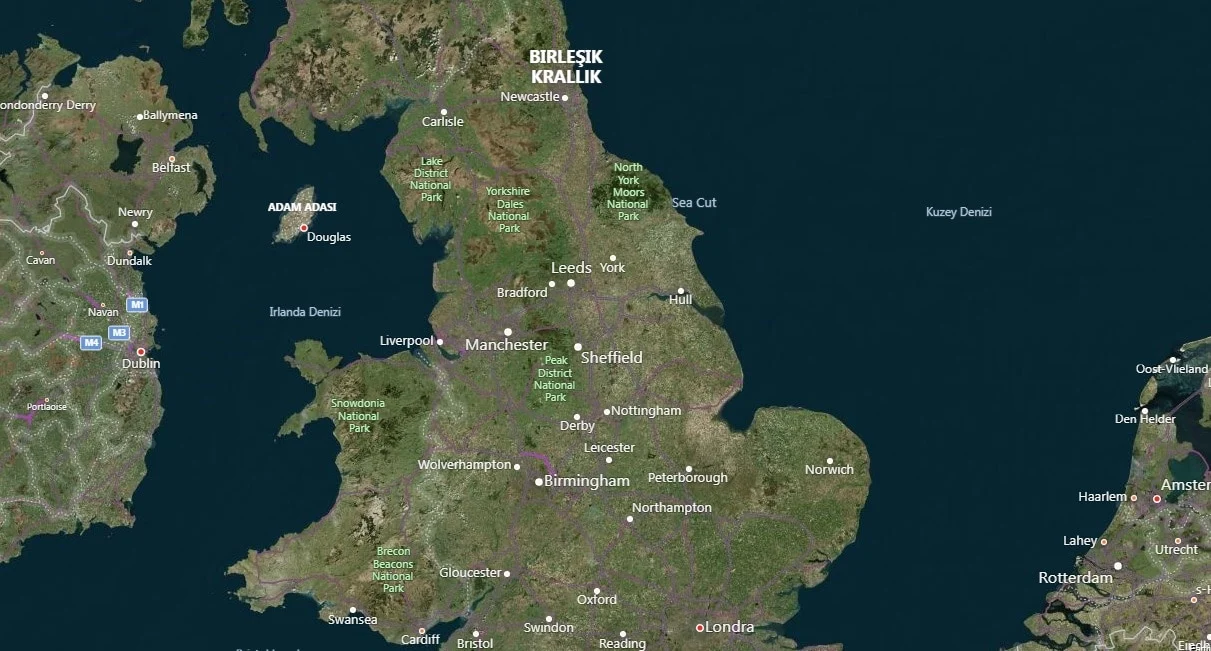İngiltere Uydu Görüntüsü Haritası