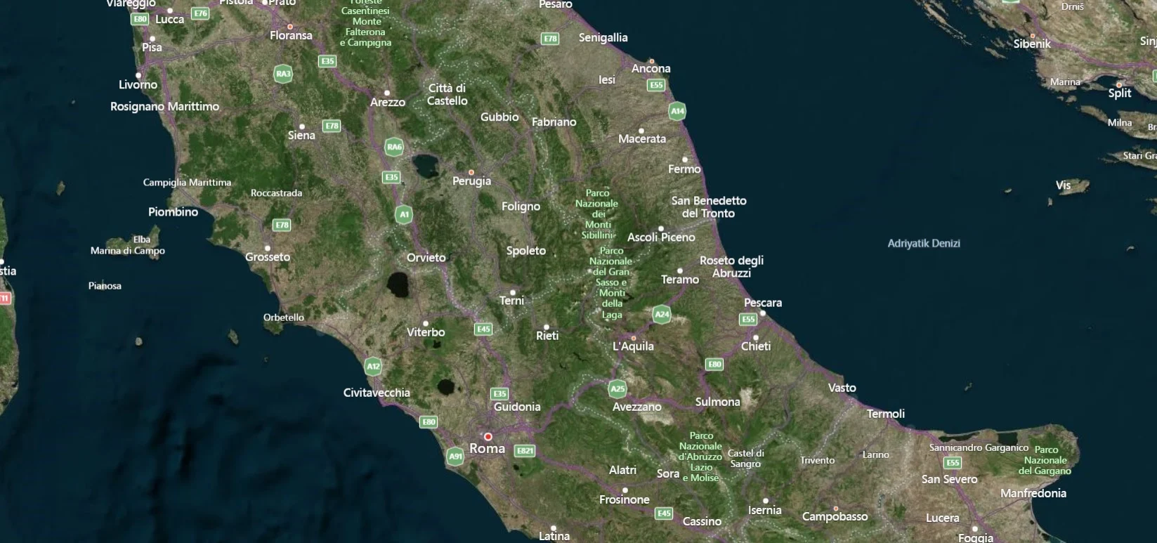 İtalya Uydu Görüntüsü Haritası