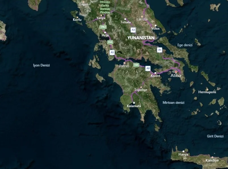 Yunanistan Uydu Görüntüsü Haritası